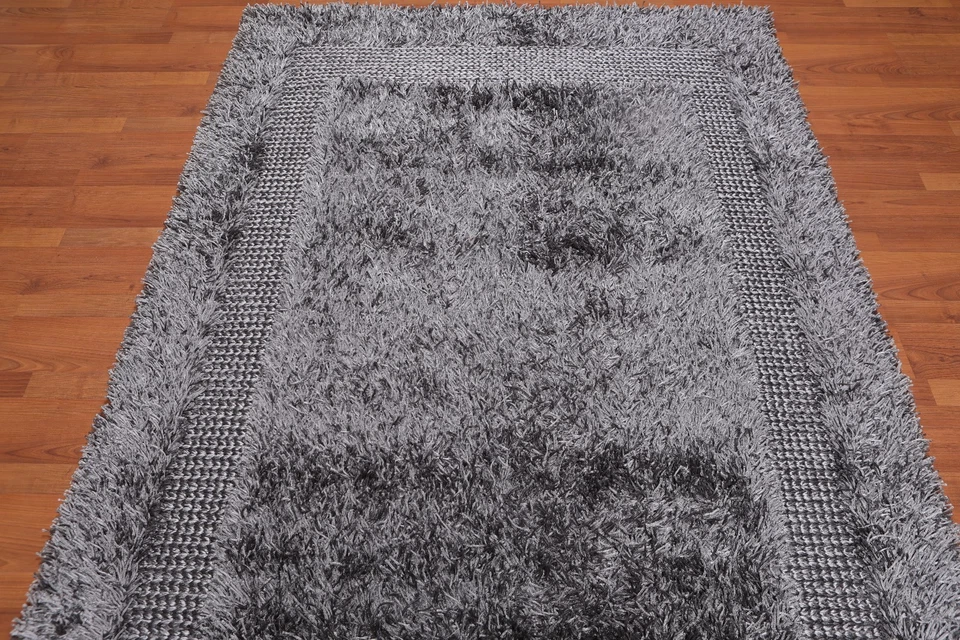 5’ x 7’6" Handmade Modern Shag Area Rug Carpet Gray Contemporary Gray - Image 4 of 4