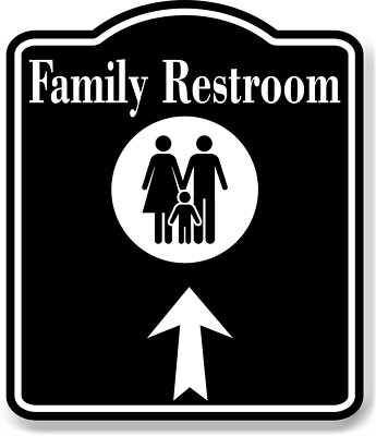 Family Restroom Up Arrow BLACK Aluminum Composite Sign