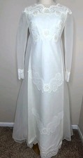 Vintage Union Made 60s Prairie Lace Sequin Empire Waist Wedding Dress Ivory