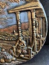 Vintage 1980 Byron Molds Hand Painted 3D Decorative Fall Pumpkin Apple 10” Plate