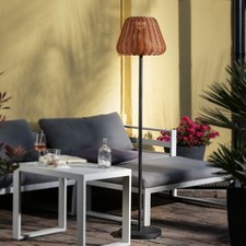 LED Stehlampe in Korboptik Rattanoptik für Garten dimmbar aufladbar 1,5m Fernb
