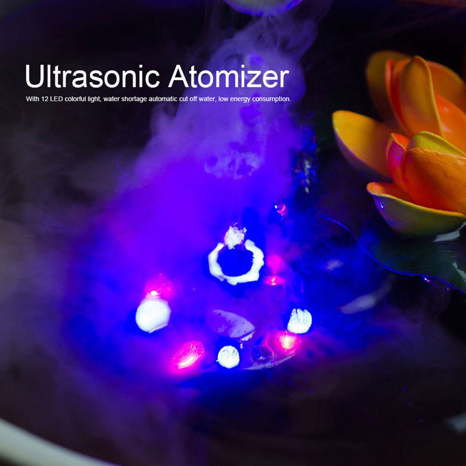 Black Aquarium 12 LED Light Ultrasonic Mist Maker Atomizer Water Fountain Pond I
