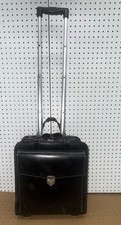 Jack Georges Black Leather Rolling Briefcase Luggage Black With Lock And Key