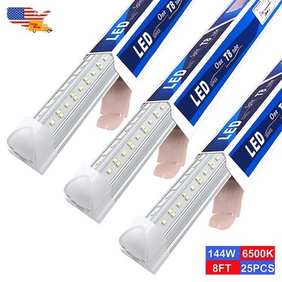 25 Pack 144wLed 8  Shop Lights 6500K 8Ft T8 Led Tube Light Linkable Shop Lamp