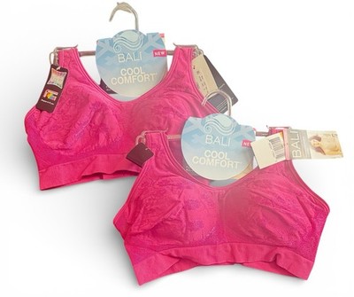Bali Cool Comfort Flex Fit Size Small Wireless Two Bras Hot Pink Hook & Eye