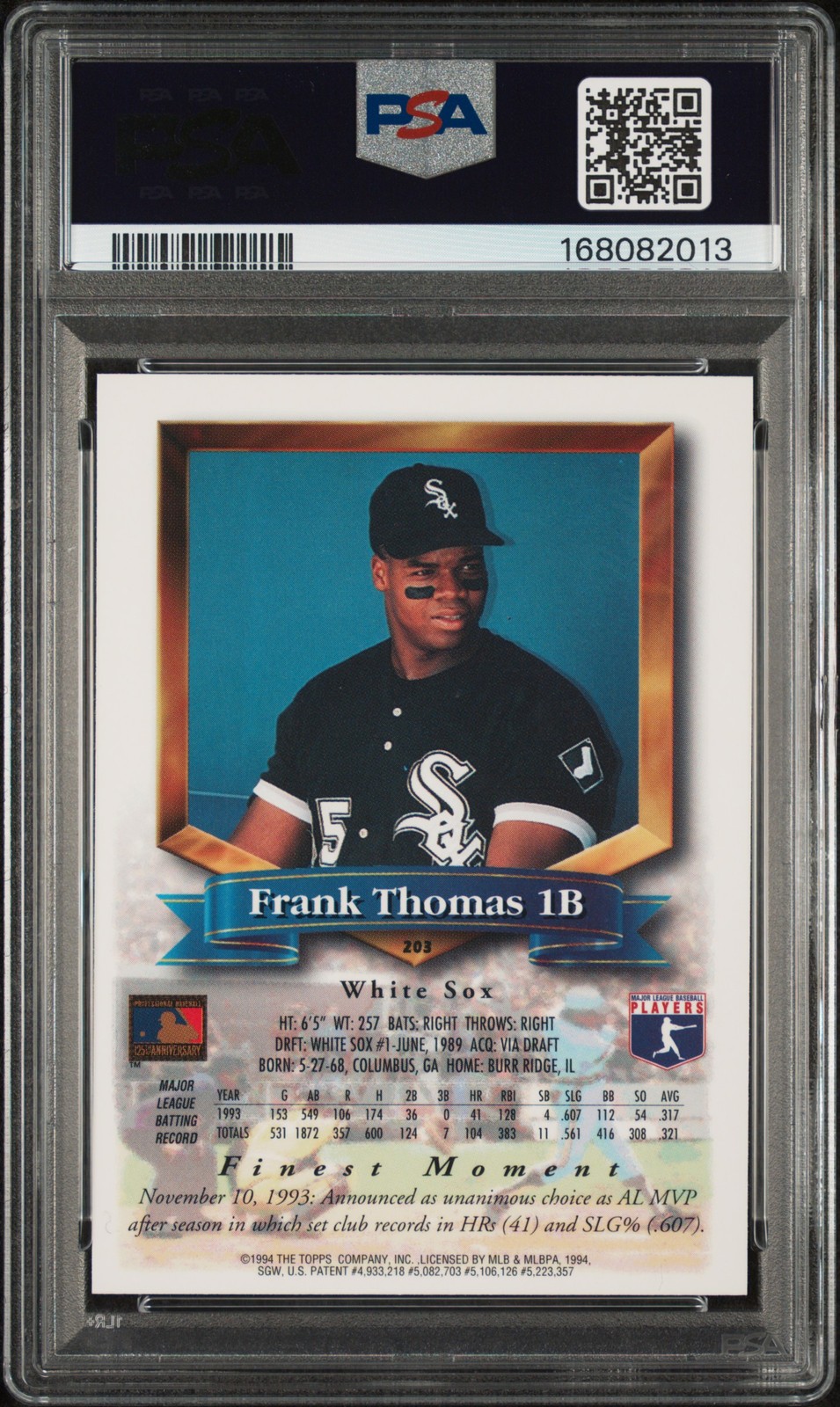 1994 FINEST #203 FRANK THOMAS PSA 9 view 2