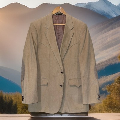 Circle S Blazer Men 44L Beige Corduroy Elbow Patches Western Ranch Rodeo