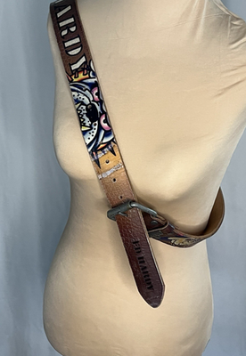 Ed Hardy Leather Belt Skull Tattoo Graphic Brown Distressed  display picture 1
