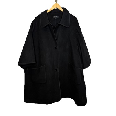 TALBOTS Button Front Cape Poncho Plus Size 3X Black Wool Blend