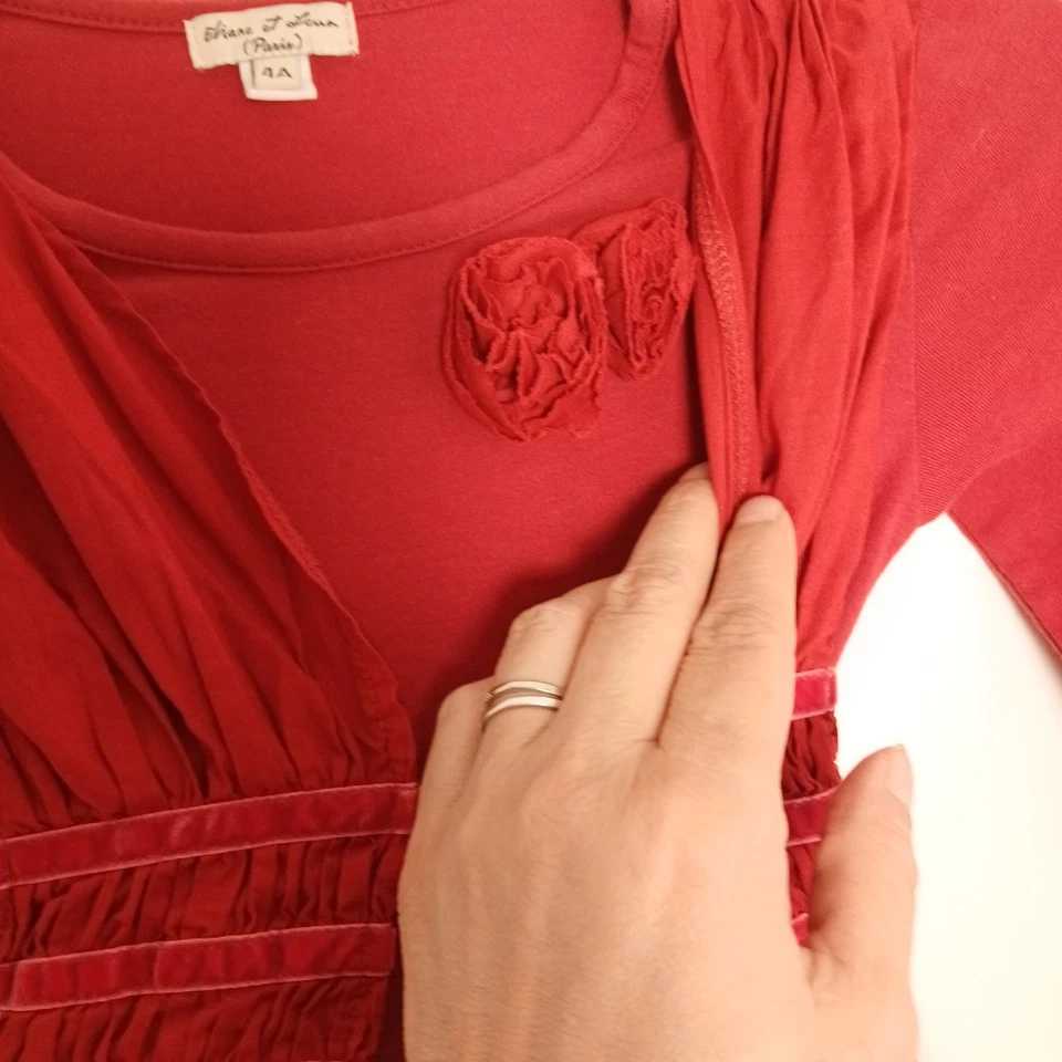 Vestido Eliane et Lena Paris vermelho multi babado menina tamanho 4A estilo Nanako smocked  - Imagem 2 de 4