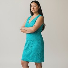 Turquoise Lace V Neck Sleeveless Sheath Dress NWT coquette feminine