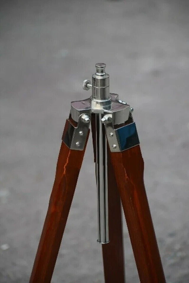 Wooden chrome nickel Corner Floor Tripod Stand Vintage Brown Suitable F/ Camera - Image 4 of 4