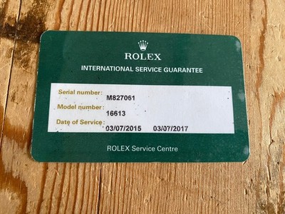 ROLEX International Service Guarantee - 8´5 x 5´5 cm