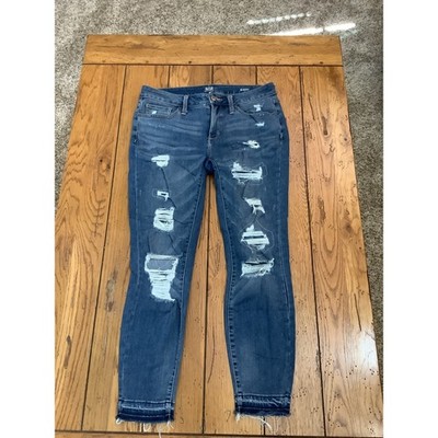 ANA A New Approach Skinny Ankle Jeans Womens 6 Medium Wash Distressed Raw Hem