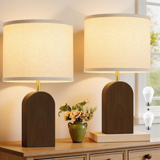 Wood Table Lamps Set of 2-19" Walnut Farmhouse Bedside Lamp with Adjustable Colo