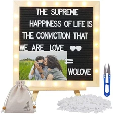 Black Felt Letter Board with LED Lights, 10x10" Message Board, 340 Letters