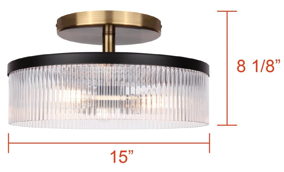 Luz de techo Jenner de montaje semi-al ras de 3 luces, 15 pulgadas negro mate y dorado F... Foto 4 de 4