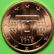 2008 ~ Malta ~ One 1 Euro Cent Coin - Mnajdra Temple Altar - KM#125 - 16.25mm