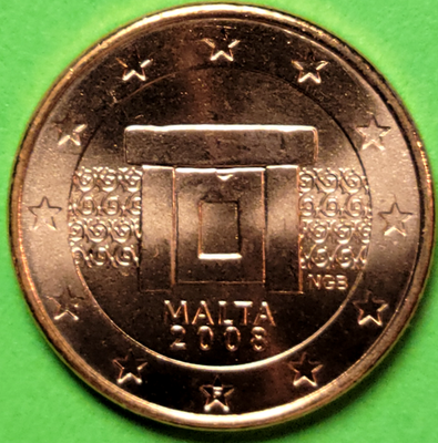 #ad 2008 Malta One 1 Euro Cent Coin Mnajdra Temple Altar KM#125 16.25mm $2.98