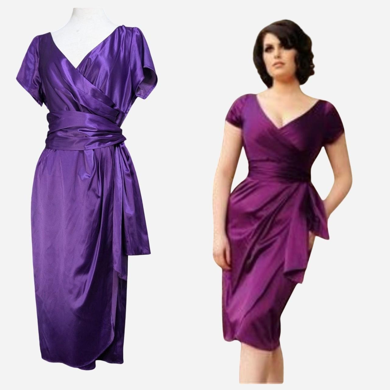 Pinup Couture Purple Satin Retro Ava Pencil Midi Dress Womens XL 50s 60s Glam
