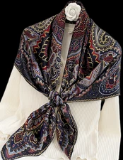 100% Silk 41" large Square satin Scarf Women Shawl Wrap floral navy yellow MY173