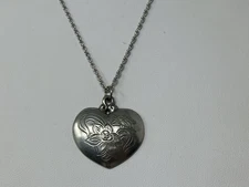 Vintage Kirk Stieff Pewter 901-12 Narcissus Flower Heart Pendant 20" Necklace