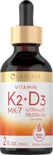 Vitamin D3 K2 MK7 Liquid Drops | 2 Fl Oz | Vegetarian, Non-GMO | by Carlyle
