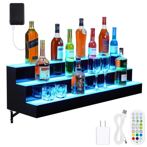 2/3 Layer LED Lighted Liquor Bottle Display Bar Shelf App Control 16''-60''