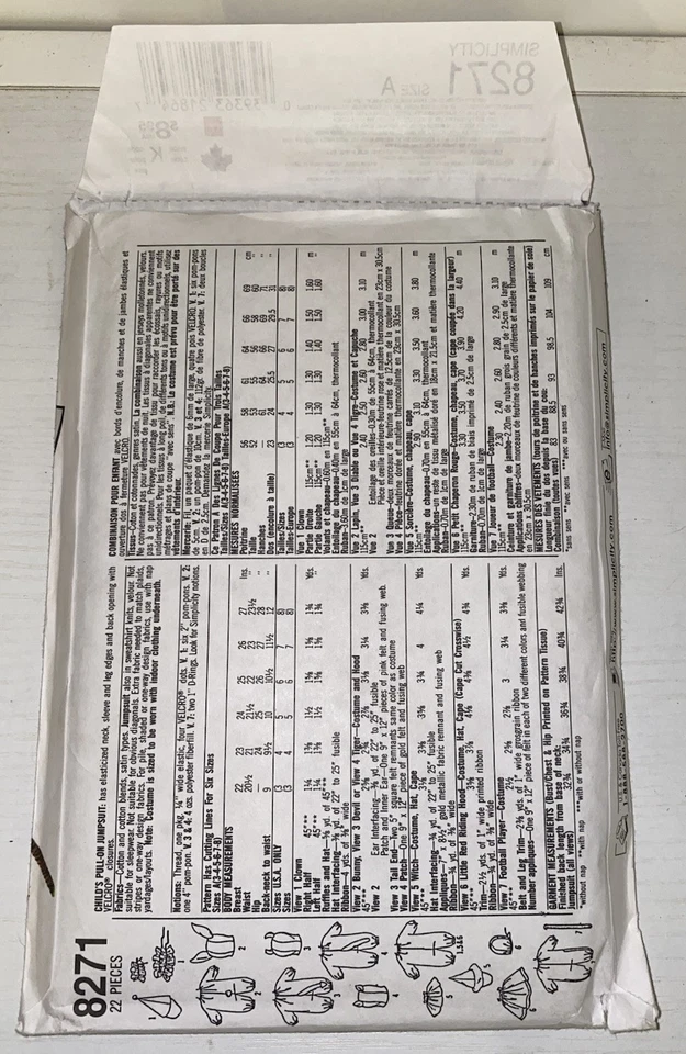 Simplicity Costumes 8271 Easy Child’s pull-on jumpsuit Clown Bunny Tiger Sz 3-8 - Image 3 of 4