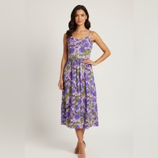 Jessica Simpson Lavender Floral Midi Dress with Spaghetti Straps