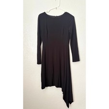 Adrianna Papell Black Long Sleeve Asymmetrical Cascade Hem Cocktail Dress Sz 2