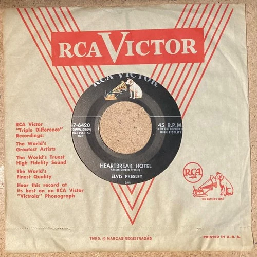 ELVIS PRESLEY 1956 Unplayed Looking Heartbreak Hotel RCA 45 and RCA sleeve NM-