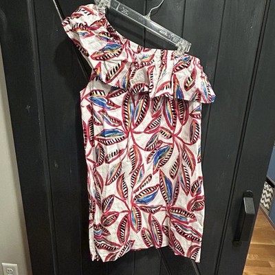 J.Crew One Shoulder Ruffle Shift Dress Floral Linen Cotton Vacation Small