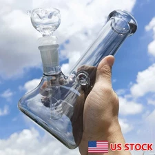7.5 inch Heavy Smoking Glass Bongs Grey Hookah Shisha Water Pipe Bong w/Bowl NEW