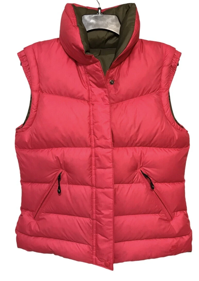 NIKE Reversible Down Puffer Vest Jacket Pink/Brown Women\'s M 8-10 NWOT