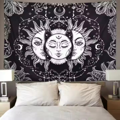 Sonne und Mond ästhetischer Wandteppich / Wohndeko zum Aufhängen / 150 x 200 cm