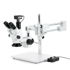 3.5X-45X Simul-Focal Zoom Stereo Microscope w Boom+144 LED Light+5MP Camera USB3