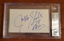 JACKIE SLATER SIGNED 3X5 INDEX CARD FOOTBALL  AUTOGRAPH LA RAMS BECKETT ENCAP