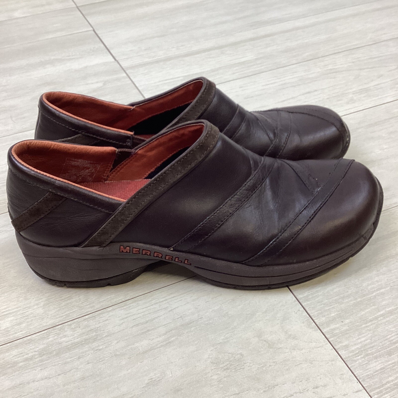 Scarpe Merrell Encore Eclipse zoccoli pelle marrone slip on comode basse donna 9 5