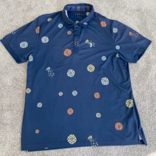 William Murray Polo Mens Large L Blue Floral Geometric Golf Performance Stretch