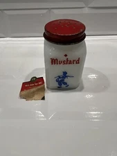 Vintage milk glass Mustard shaker jar made in the USA by Dove