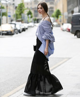 H&m Trend Long Flounced Stripe Skirt Black Maxi Uk 10 Eu 36 Us 6 H&m Trend Long Flounced Stripe Skirt Black Maxi Uk 10 Eu 36 Us 6