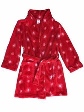 Girls Plush Red Fleece Sunburst Snowflake Bathrobe Bath Robe House Coat