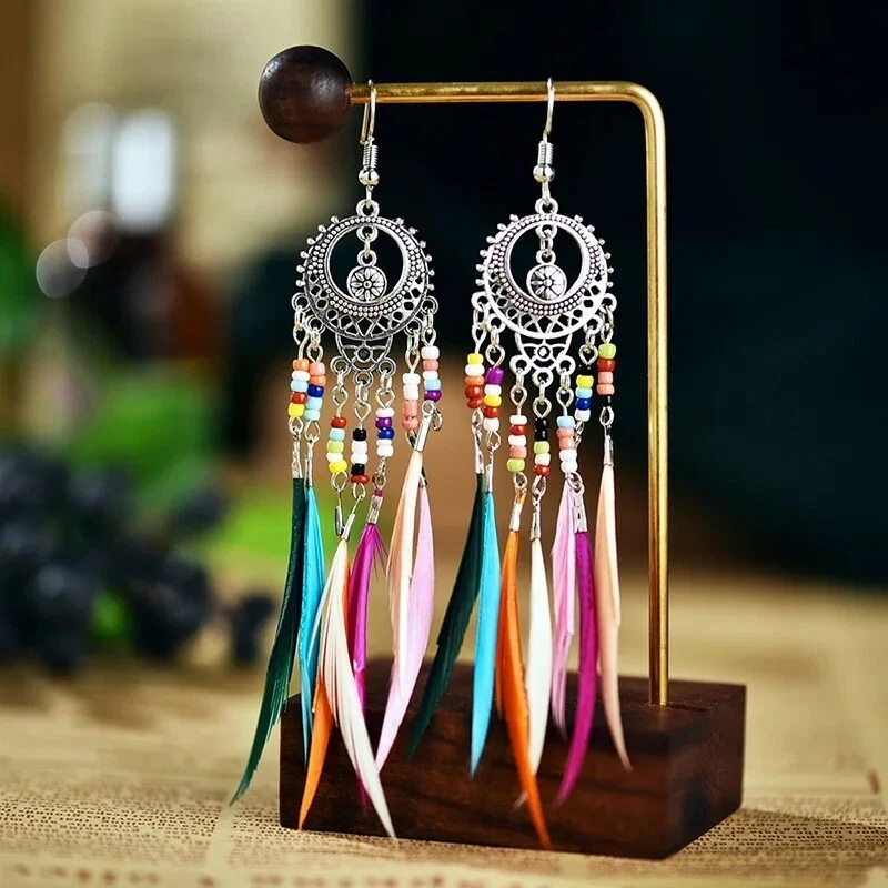 Long ethnic earrings deals