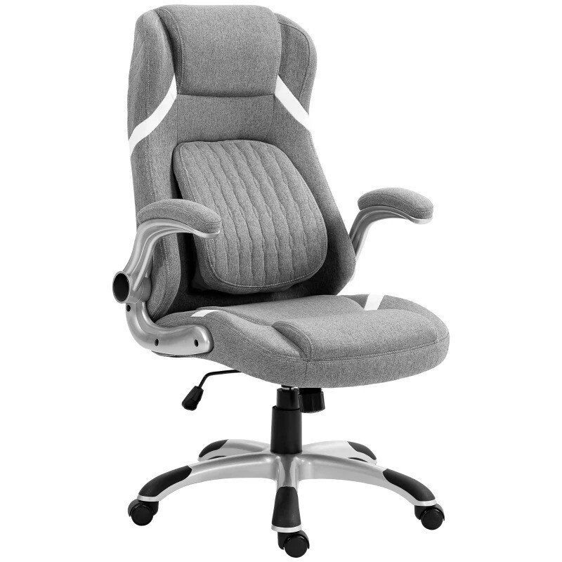 Vinsetto High Back Office Chair w/ Adjustable Lumbar Support Flip-up Arms  Grey