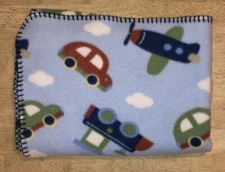 Garanimals Blue Vehicles Baby Blanket Cars Trains Fleece Stitched Edge Lovey