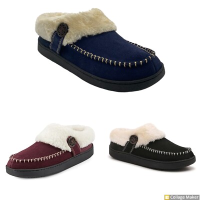 Earth Origins Suede Slipper w Faux Fur Run About Raine, SIZE M
