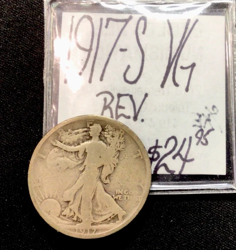 1917-S Walking Liberty Half Dollar Coin (VG) Very Good Condition. ENN Coins.