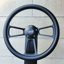 14" Billet Black Steering Wheel Carbon Fiber Vinyl + Licensed SS Chevy Horn