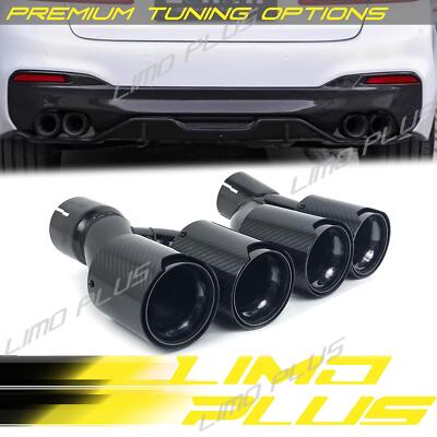 Pair Exhaust Tips Pipe Carbon Fiber For 2017-2024 BMW G30 530I 540I M-Sport